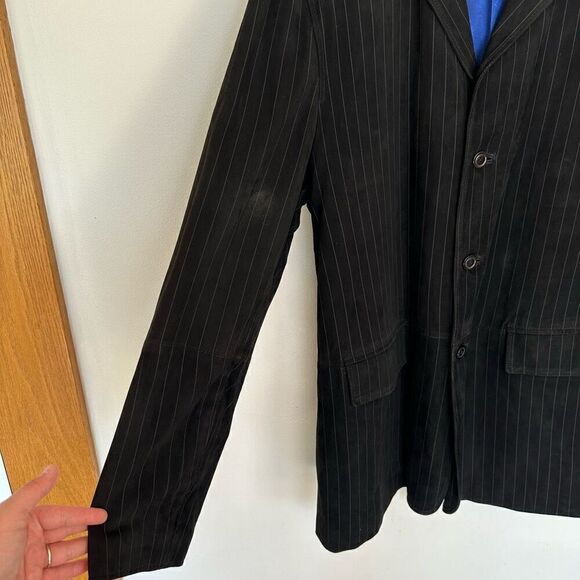 Bachrach Black and White Pinstripe Genuine Suede Leather 3 Button Blazer Coat Mi - Picture 4 of 14